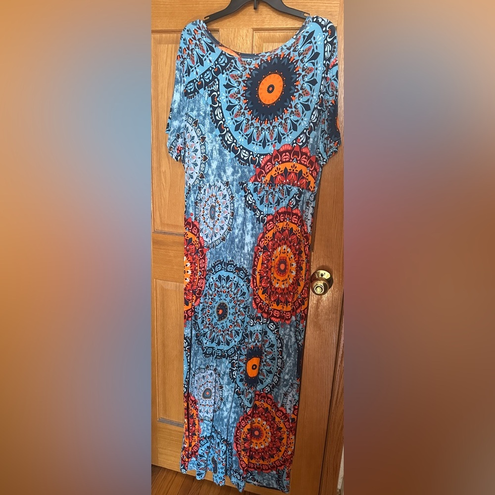 Grecerelle Summer Maxi Round Neck Short Sleeves Pockets Dress Sz 3XL - Picture 4 of 13